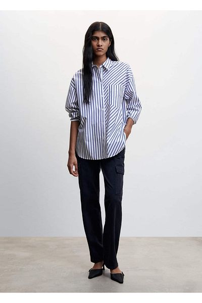 MANGO Woman Cămașă oversize din bumbac cu dungi