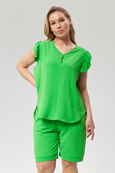 xlargebutik Σετ σορτς μεγάλου μεγέθους πράσινο Ayrobyn με ζώνη - Εύκαμπτο ύφασμα