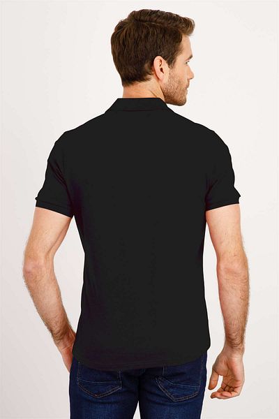 İgs Ανδρικό μαύρο μπλουζάκι Modernfit / Slim Fit Polo Neck