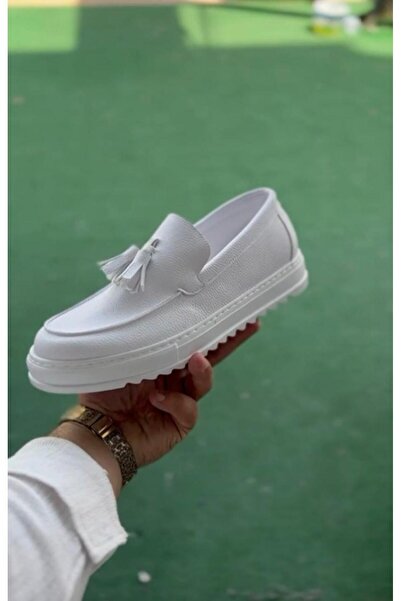 NO 601 White Tassel Men's Loafers - Casual, Summer and Light Shoes
