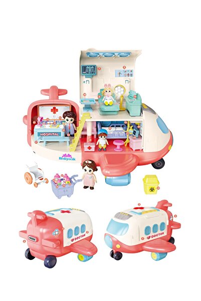 hediyecik Oyuncak 2'si 1 Arada Uçak Hastane Oyun Seti Aksesuarlı Fonksiyonlu