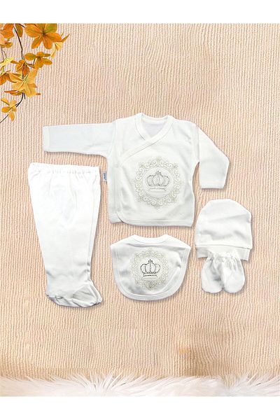 Kinder Baby 5-Piece Cotton Hospital Discharge Set - Zıpır Bebek Taçlı 523