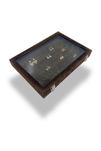 DİJİTAL ÇARŞI MAĞAZACILIK Richbox Küpe Kutusu Kolye Takı Çantası Alcantara Kahverengi