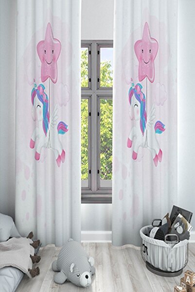 Else Dekor Χαριτωμένη κουρτίνα με φόντο παιδικό και βρεφικό δωμάτιο με μοτίβο μονόκερου