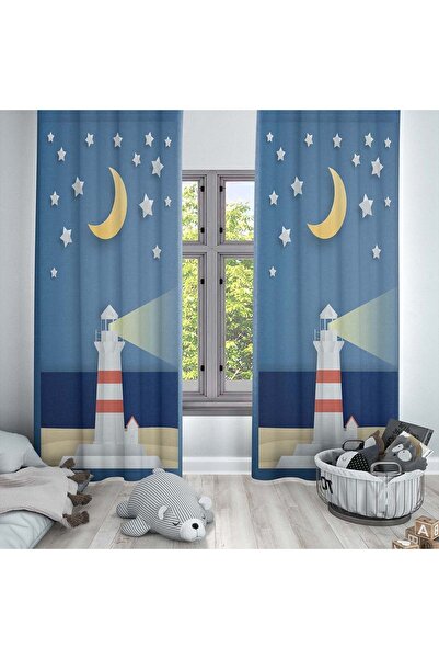 Else Dekor Морський фара з візерунком Синя дитяча та дитяча кімната Фон завіса