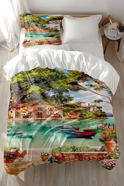 Else Dekor Παιδικό παπλωματοθήκη Cotton Satin - Seaside Scenery Pattern, Μονό Σετ