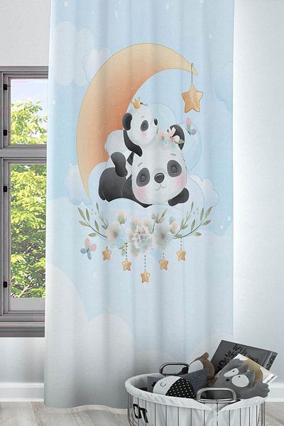 Else Dekor Perdeau decorativă pentru fundal pentru cameră pentru copii și bebeluși cu urs panda și model de stele