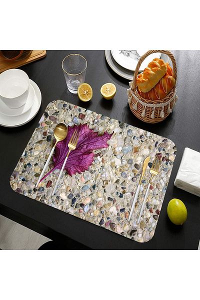 Else Dekor Purple Leaf Stone, lavabilă, anti-alunecare, placă de serviciu americană dreptunghiulară sub farfurie