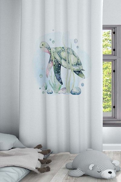 Else Dekor Sea Green Turtle Patterned - Κουρτίνα φόντου για παιδικό και βρεφικό δωμάτιο