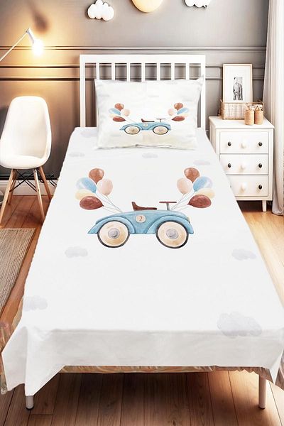 Else Dekor Blue Coffee Patterned Kids and Baby Room Decorative Bedspread
