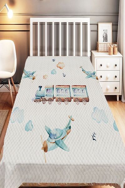 Else Dekor Single Patterned Children's Pique Set with Blue Train