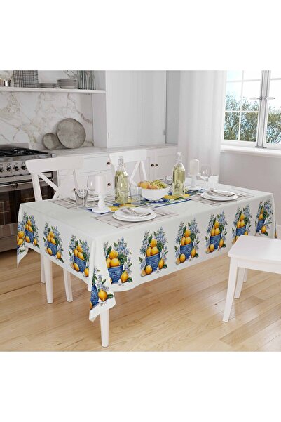 Else Dekor Лимонний вінтажний лляний скатертина - цифровий друк, не залишає плям, без турбот