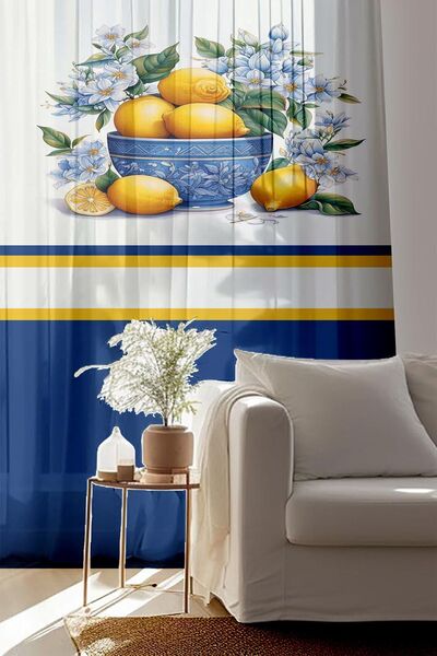 Else Dekor Perdele din Tulle Imprimate Model Lemon Vintage - Bucatarie Sufragerie 140x260cm
