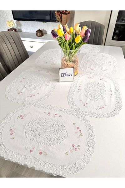 LİMAY 6-Piece American Service - Large Size - Lace Embroidery Looking 1stClass Pvc