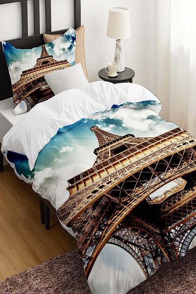 Else Dekor Paris Pattern Printed - Παιδικό και Μονό Σετ Παπλωματοθήκη από βαμβακερό σατέν