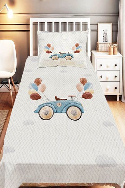 Else Dekor Single Children's Pique Set - Floral Pattern with Sleepy Teddy Bear