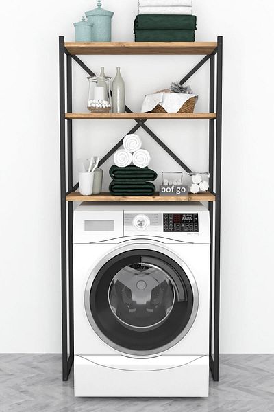 Bofigo 3 Shelf Metal Bathroom Organizer Metal Bathroom Rack Washing Machine Pine