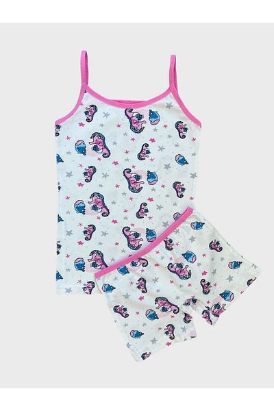 elmas kids White Sea Horse Patterned Cotton Girl's Athlete Boxer Set