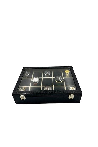 DİJİTAL ÇARŞI MAĞAZACILIK Комплект кутии и чанти за часовници RichBox от 15 части, цвят крокодилско черно