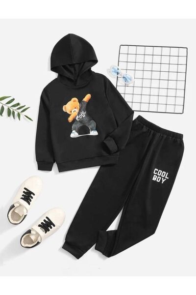 NoVibe مجموعة بدلة رياضية مطبوعة للفتيات/الصبي باللون الأسود