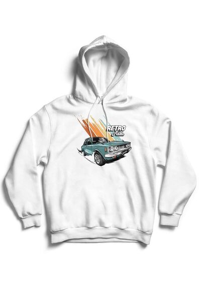 The Baski Unisex beli retro auto Štampano bez džepa Sa kapuljačom kapuljača