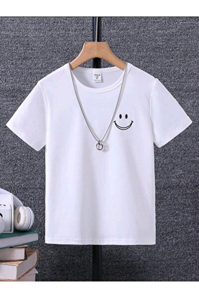 NoVibe تي شيرت للأطفال للجنسين بتصميم بسيط - وجه مبتسم مطبوع