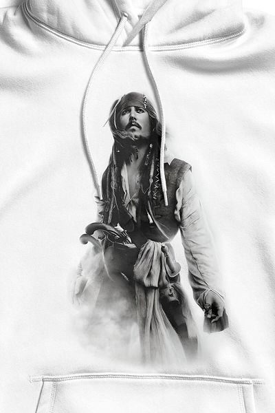 The Baski Hanorac unisex alb Pirații din Caraibe Johnny Depp imprimat premium de înaltă calitate, fără buzunar
