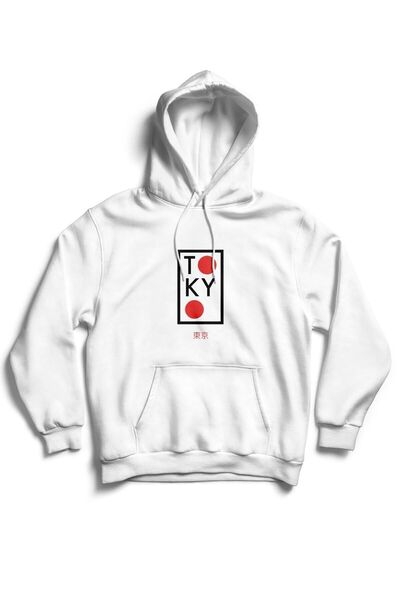 The Baski Unisex bela majica sa Tokyo tekstom Štampano unutra Flis visokokval...