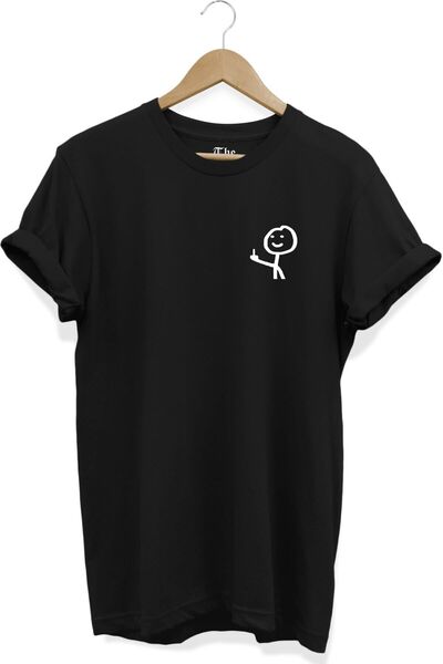 The Baski تي شيرت أسود بأكمام قصيرة مطبوع عليه إيماءة الإصبع الأوسط للجنسين