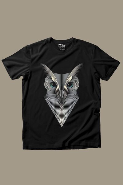 The Baski Crna unisex minimalna sova životinja Štampano kul kratki rukav T-shirt