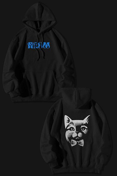 The Baski Blue Meow Design Back Printed 100% Cotton Fleece Premium Black Sweatshirt