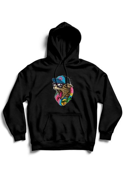 The Baski Hanorac unisex negru, cool, colorat, imprimat cu pisici