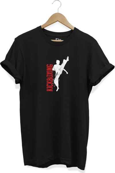 The Baski تي شيرت أسود بأكمام قصيرة مطبوع عليه تصميم كيك بوكسينغ للجنسين