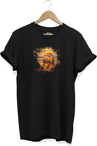 The Baski Μαύρο Unisex Volkswagen Caravan εμπριμέ κοντομάνικο μπλουζάκι