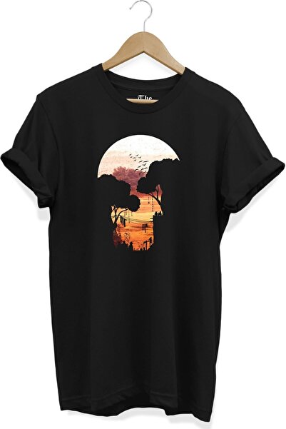 The Baski Unisex crna T-shirt - Pogled na zalazak sunca, kratki rukav