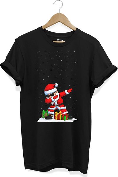 The Baski Πρωτοχρονιάτικο μπλουζάκι Santa Cool Design με στάμπα 100% βαμβακερό Premium μαύρο μπλουζάκι