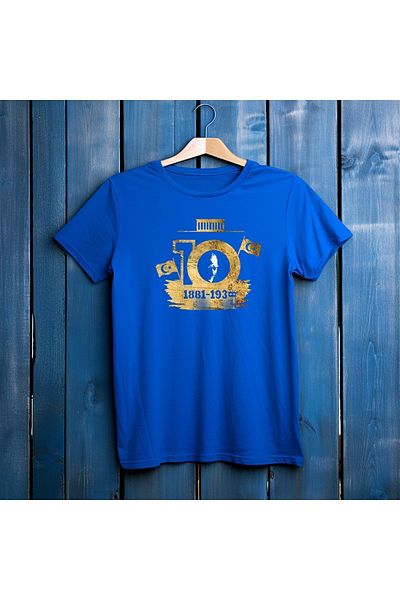 Crea Eymer Wear Ataturk 10 Νοεμβρίου Special Series Σχέδιο χρυσού φύλλου με στάμπα με λαιμόκοψη 100% βαμβακερό μπλουζάκι