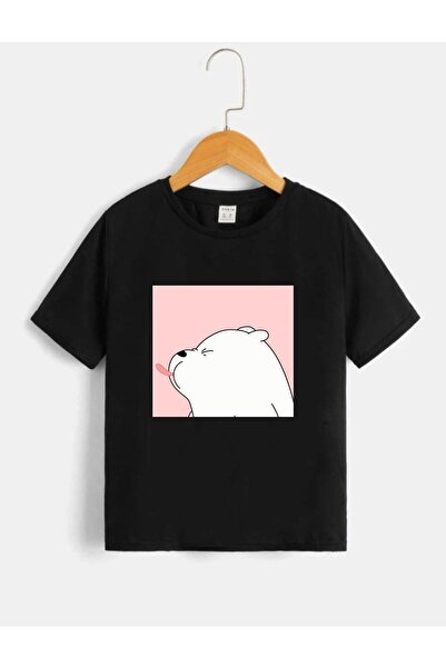 NoVibe Tricou oversize unisex cu imprimeu cu urs polar negru pentru copii