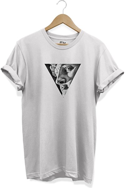 The Baski تي شيرت أبيض بأكمام قصيرة مطبوع عليه نحت مثلث للجنسين