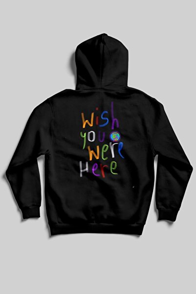 The Baski Wish You Were Here Unisex Black Sweatshirt - Back Printed, Kangaroo...