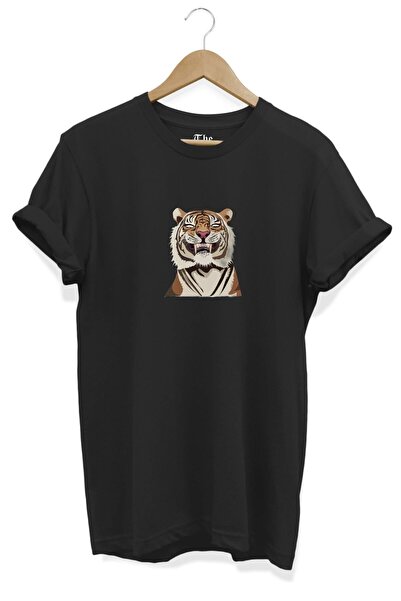 The Baski Μαύρο Unisex Lion εμπριμέ κοντομάνικο μπλουζάκι