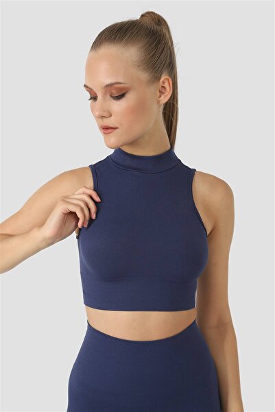 Superstacy Turtleneck Seamless Navy Blue Sports Bustier