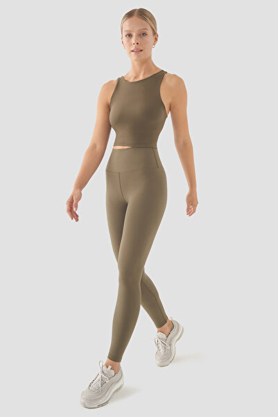 Superstacy Popi Yüksek Bel Haki Spor Tayt