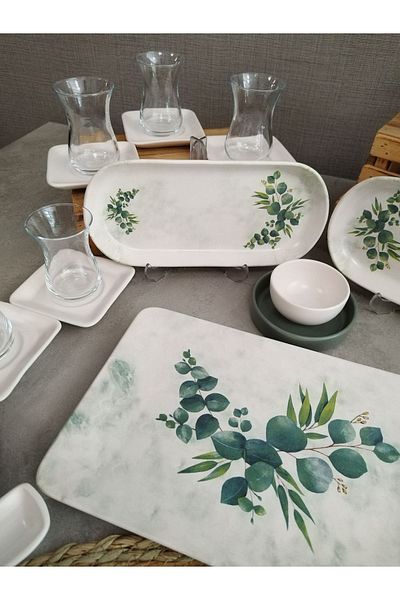 Keramika Eucalyptus 6-Person Breakfast Set - 29 Pieces Matte Green