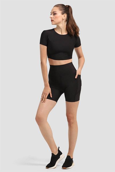 Superstacy Laser Cut Black Short Tights with Pockets