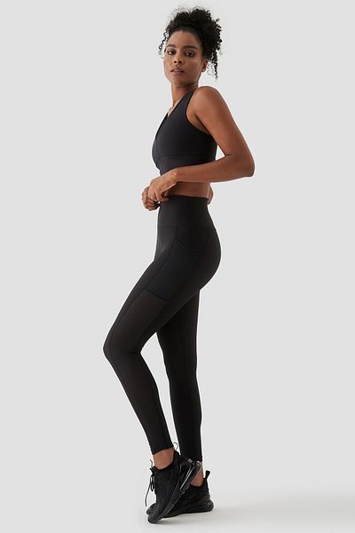 Superstacy Wawel Mesh Pocket Detailed Black Sports Leggings