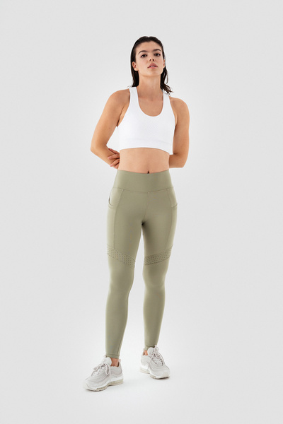 barebone Leggings sport cu detaliu de buzunar tăiat cu laser, verde deschis
