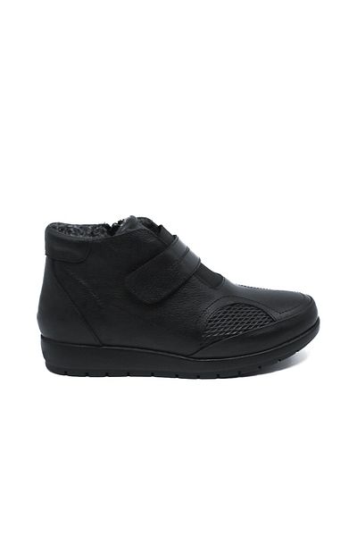 MAGIC SHOES Γυναικείες Μαύρες Γνήσιες Δερμάτινες Γούνες Comfort Πλήρεις Ορθοπεδικές Μητρικές Μπότες
