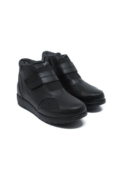 MAGIC SHOES Γυναικείες Μαύρες Γνήσιες Δερμάτινες Γούνες Comfort Πλήρεις Ορθοπεδικές Μητρικές Μπότες