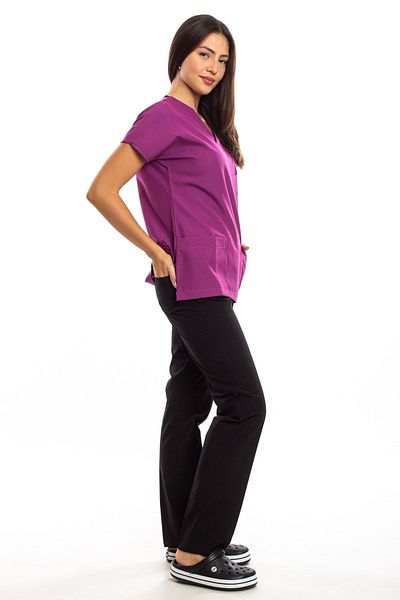 Simirna Üniforma Magenta Top Black Bottom - Surgical Doctor Nurse Jersey Set